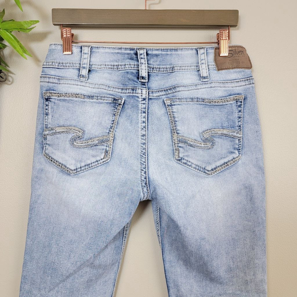 Silver Suki Skinny Jeans Mid Rise Light Blue Jeggings Ripped Knee Stretch 30 10 - Picture 9 of 12
